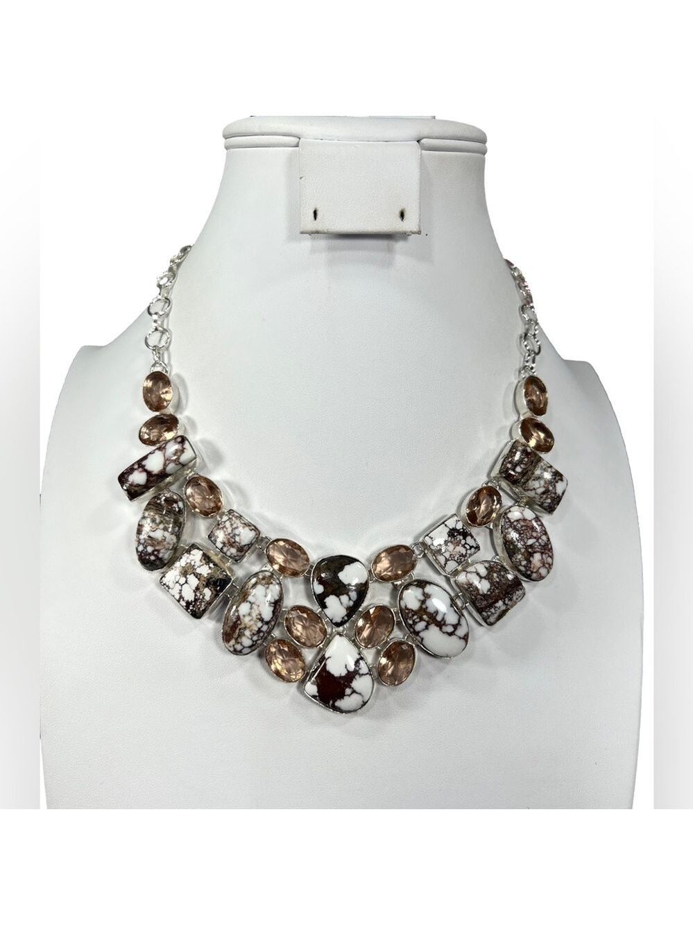White Horse Jasper 925 Large Gemstone Necklace